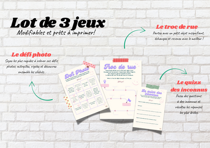 Lot de 3 jeux de rue EVJF modifiables et prêts à imprimer !