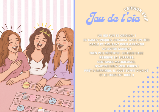 Plateau de jeu 25 cases pour EVJF drôle, original et modifiable ! Prêt à imprimer.