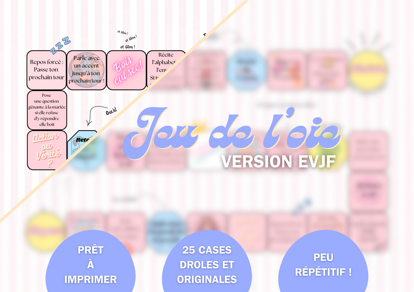 Plateau de jeu 25 cases pour EVJF drôle, original et modifiable ! Prêt à imprimer.