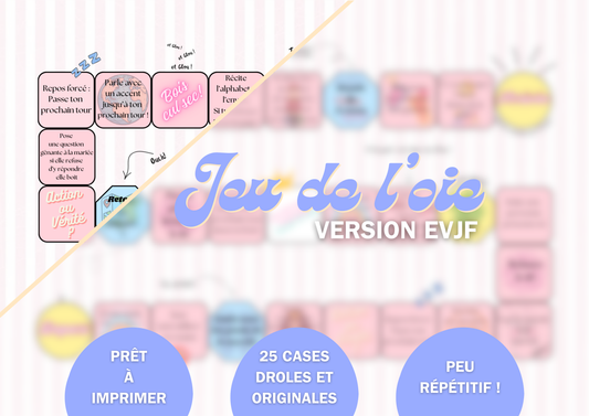 Plateau de jeu 25 cases pour EVJF drôle, original et modifiable ! Prêt à imprimer.