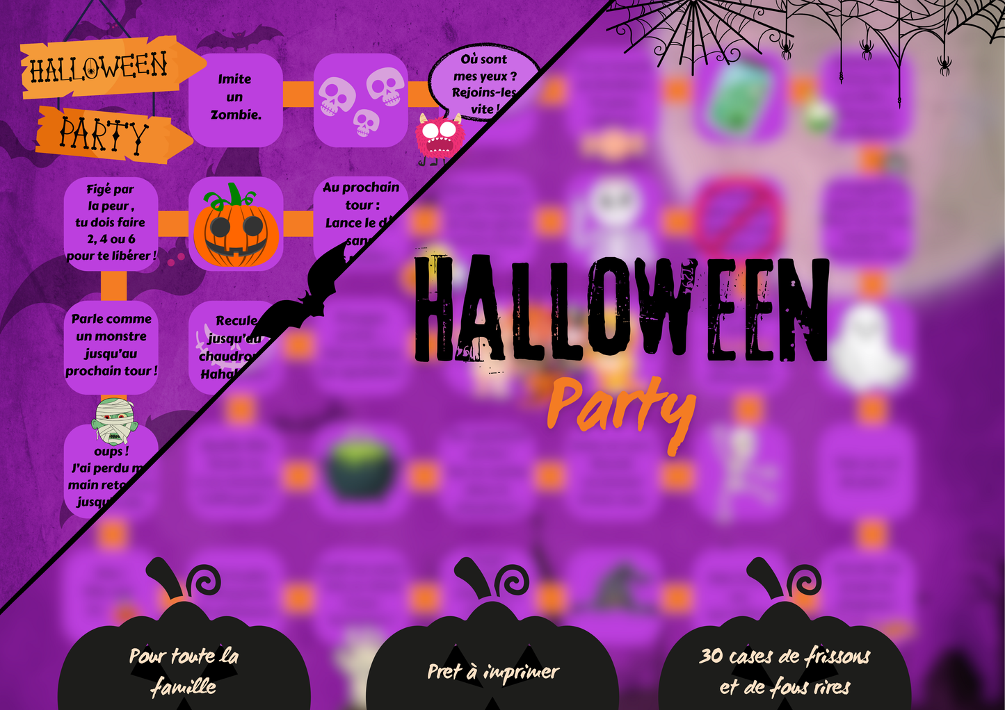 Jeu de société HALLOWEEN pour toute la famille. 30 cases de défis monstrueusement drôles !